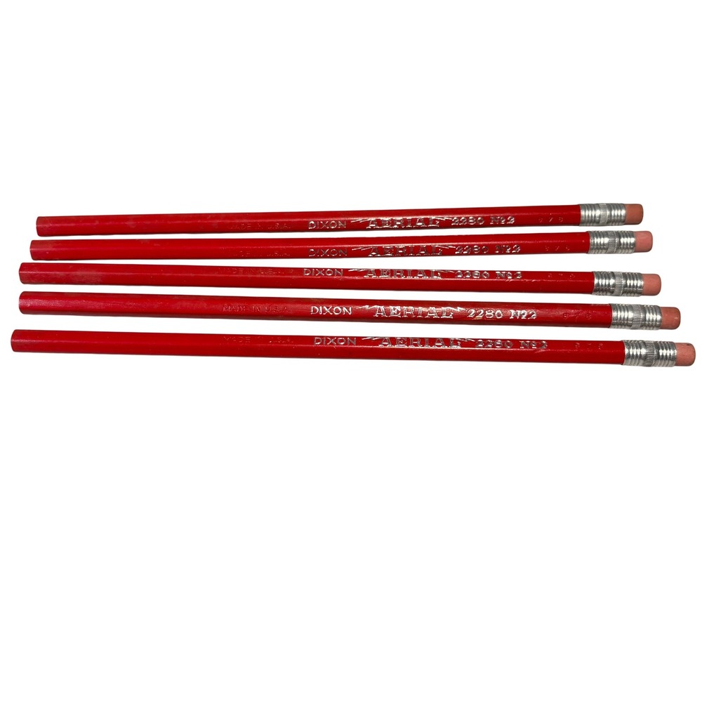 Vintage Dixon Aerial 2280 No 2 Red Pencils Made in USA Lot of 5